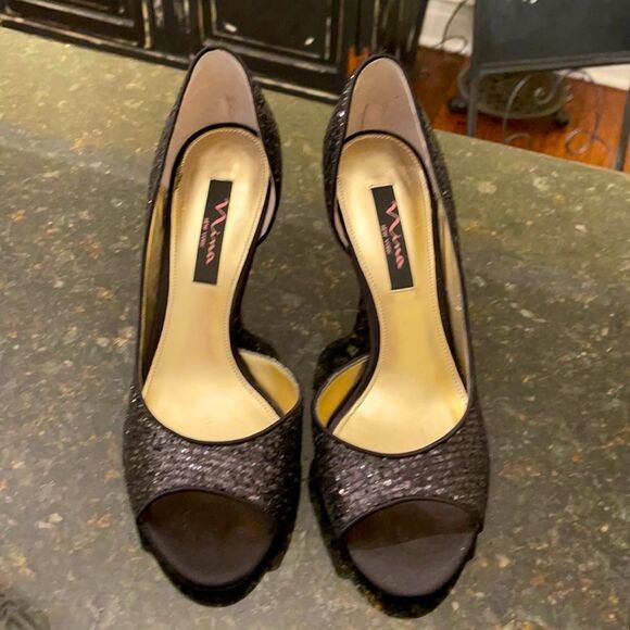 *Nina* New York SZ 9 Black Sparkly Heels EUC - Picture 3 of 8